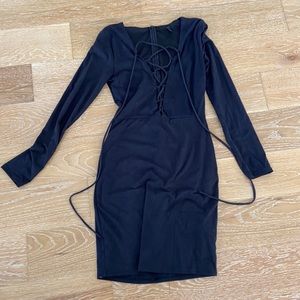 Black Cross Up Suede Mini Dress